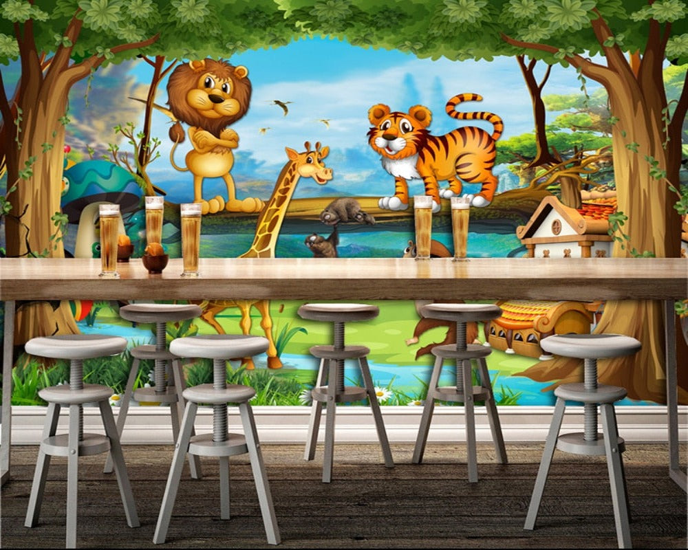 3D Wallpaper Cartoon Animal Forest